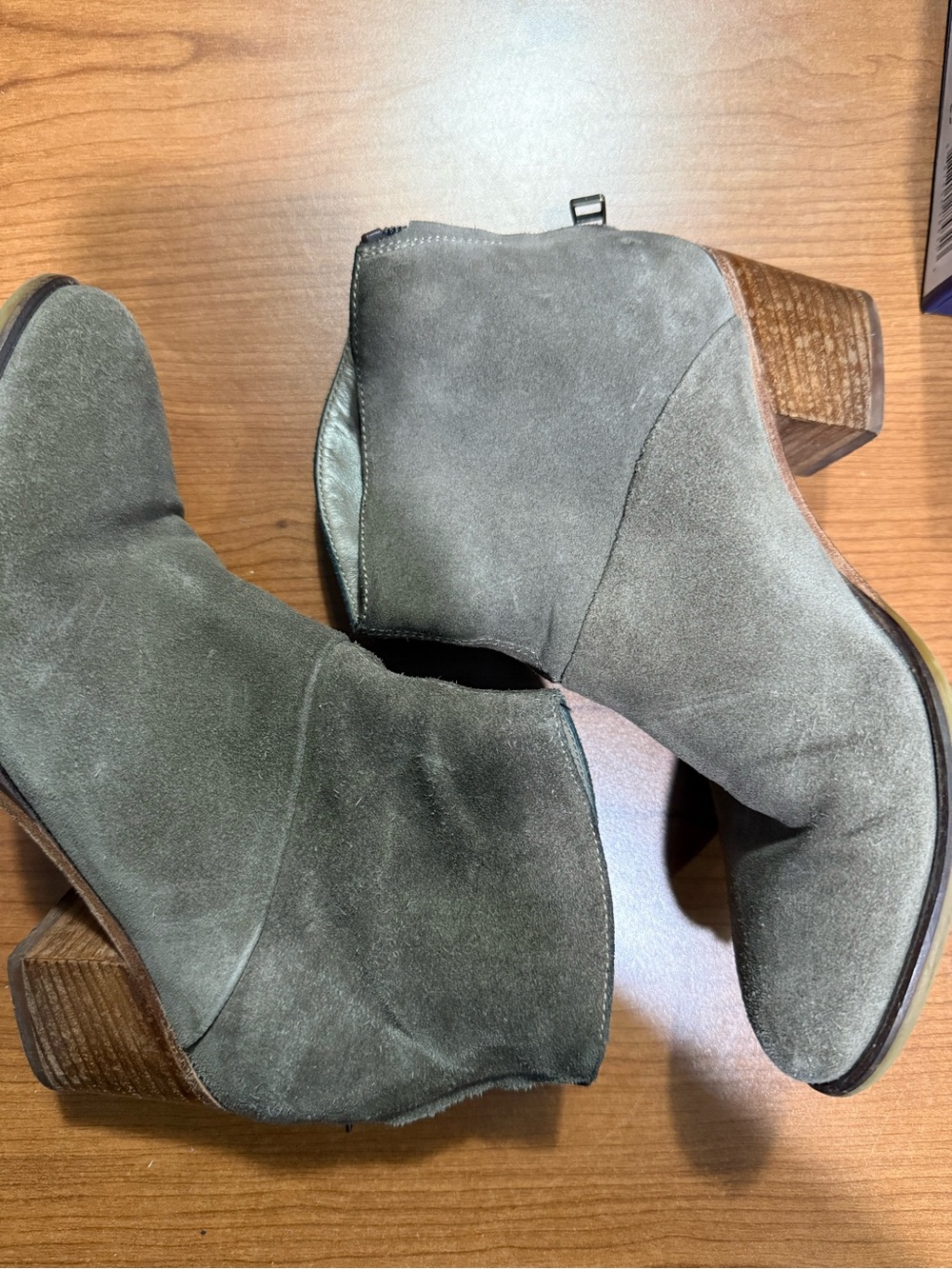 Women's Suede Ankle Booties in Olive Green with Block Heel